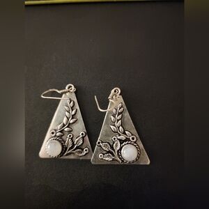 Native American Sterling Rainbow MOON Stone TRIANGLE EARRINGS